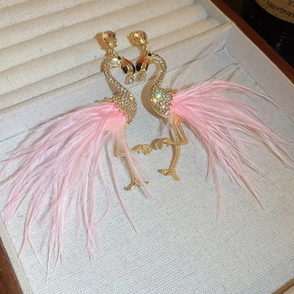 Flamingo Gold Toned Earrings - Picture 6 of 10